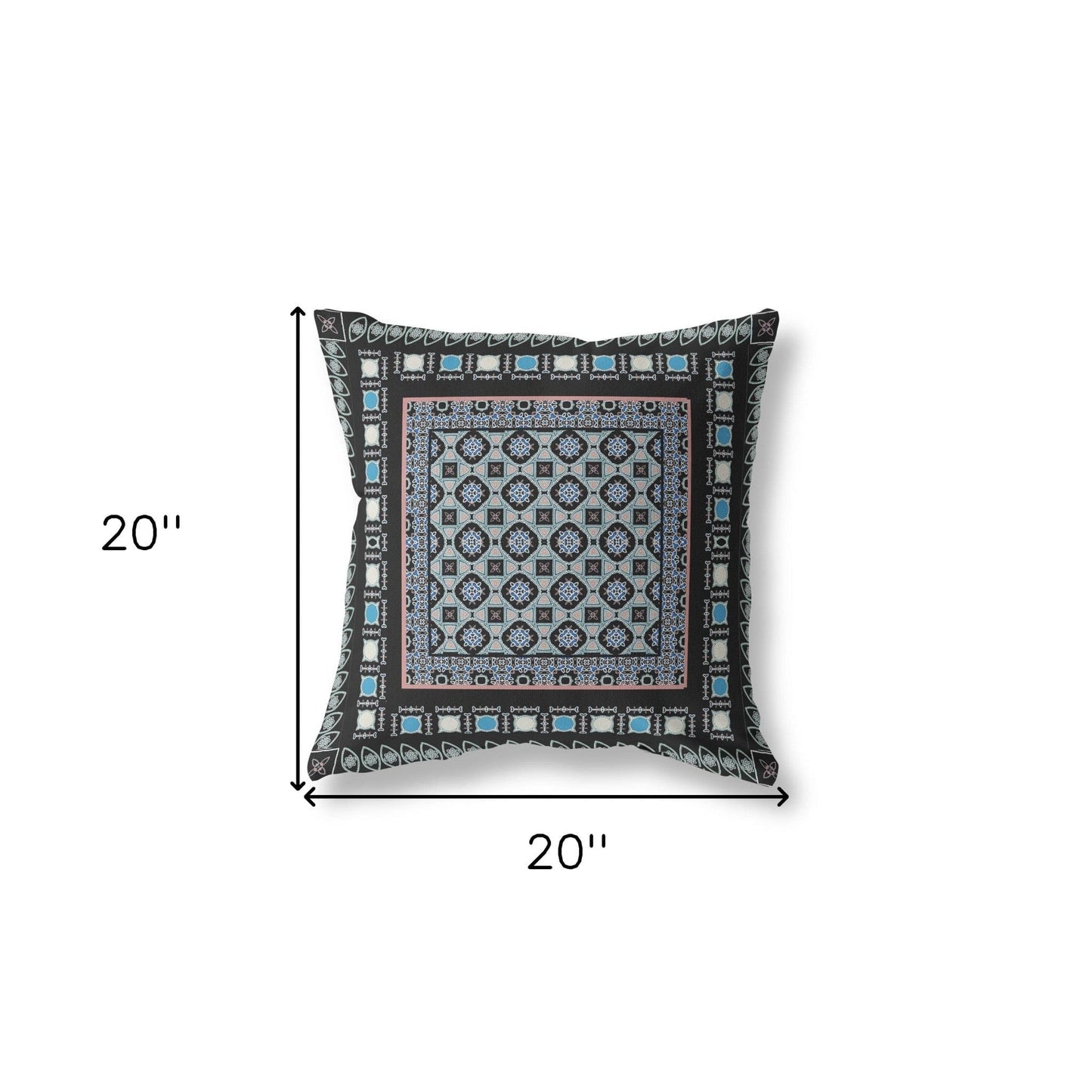 18" X 18" Black And Blue Floral Blown Seam Suede Throw Pillow