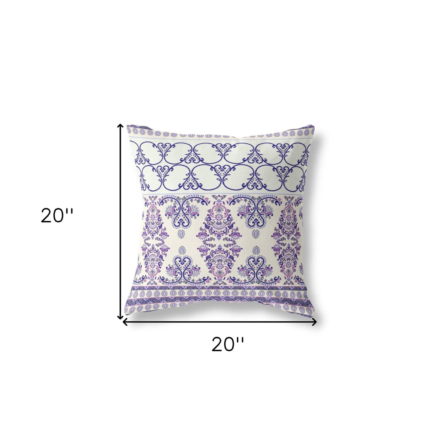 18" X 18" White And Purple Stencil Blown Seam Suede Throw Pillow