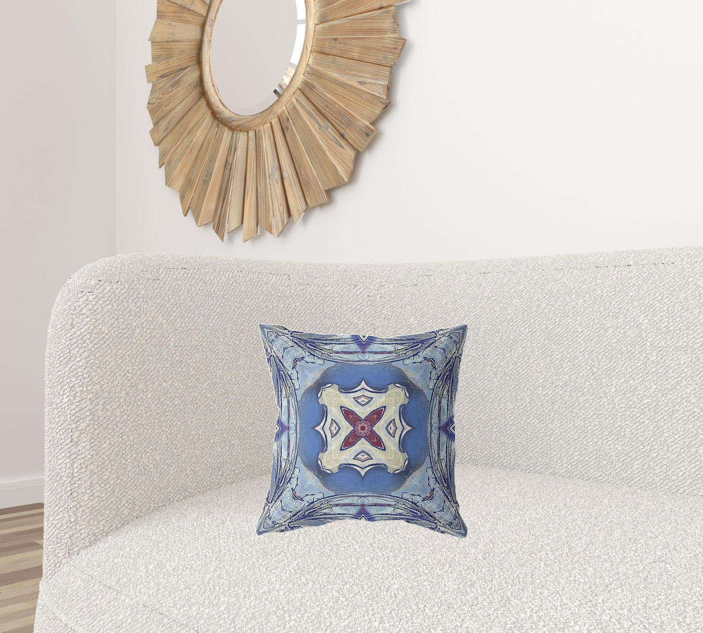 16" X 16" Sky Blue Evening Blue Geometric Zippered Suede Throw Pillow