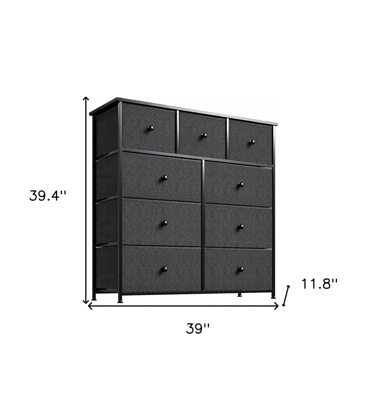39" Black And Gray Fabric Bin and Steel Nine Drawer Dresser