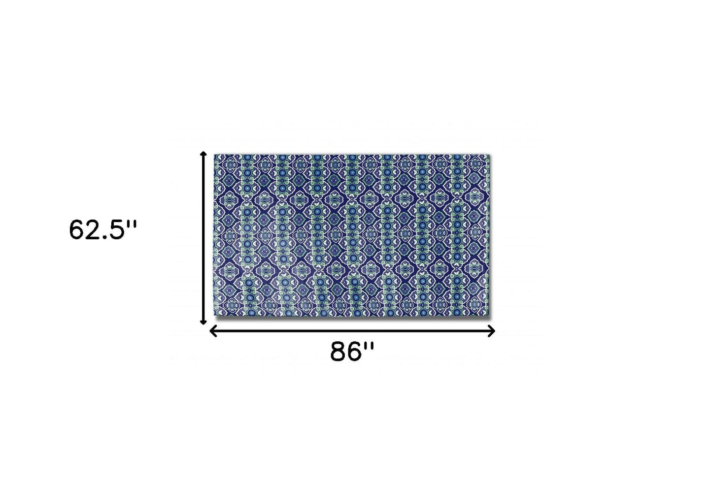 5' X 7' Blue And Green Oriental Area Rug