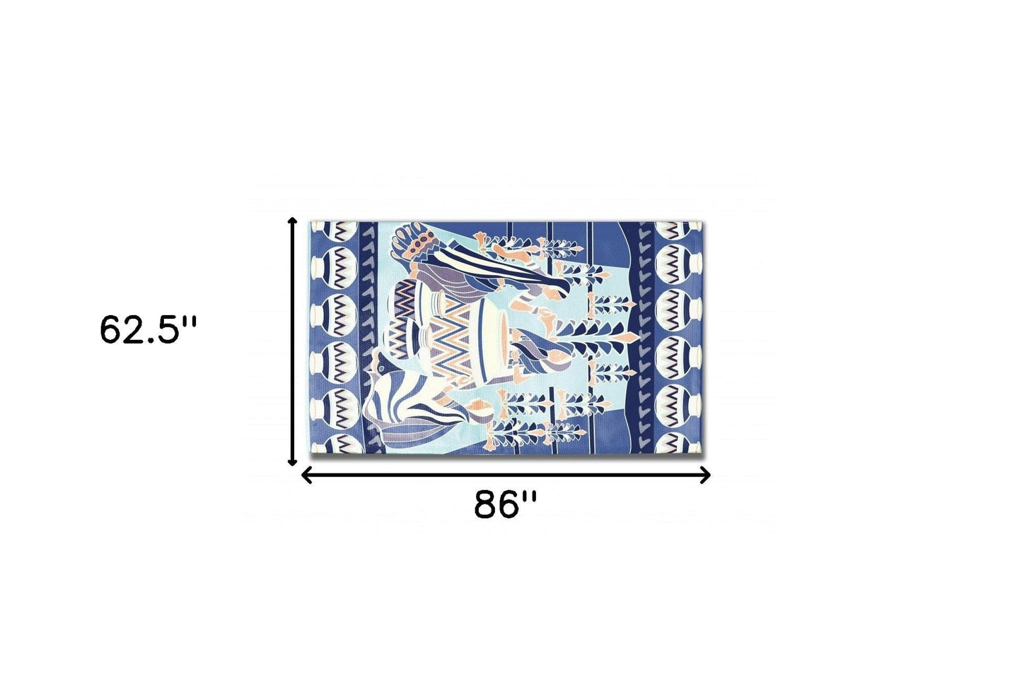 5' X 7' Blue And Orange Oriental Area Rug