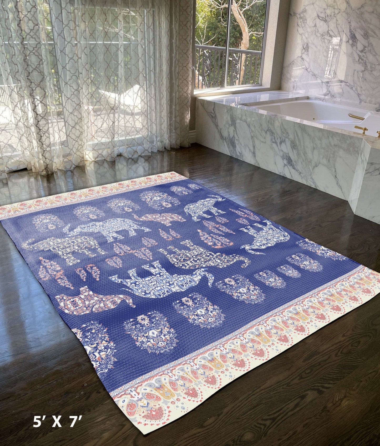 5' X 7' Evening Blue And Cream Southwestern Area Rug