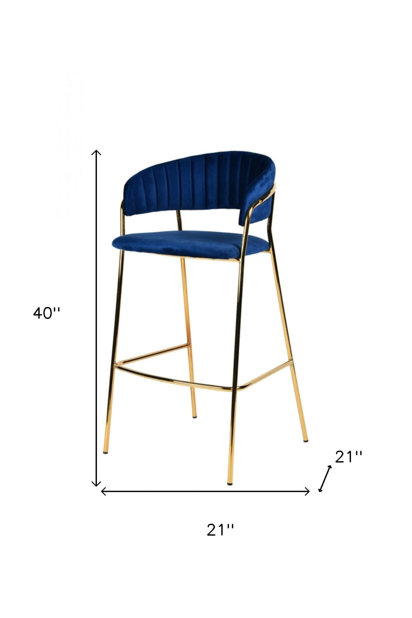 Set Of Two 40" Blue And Golden Steel Low Back Bar Height Bar Chairs With Footrest