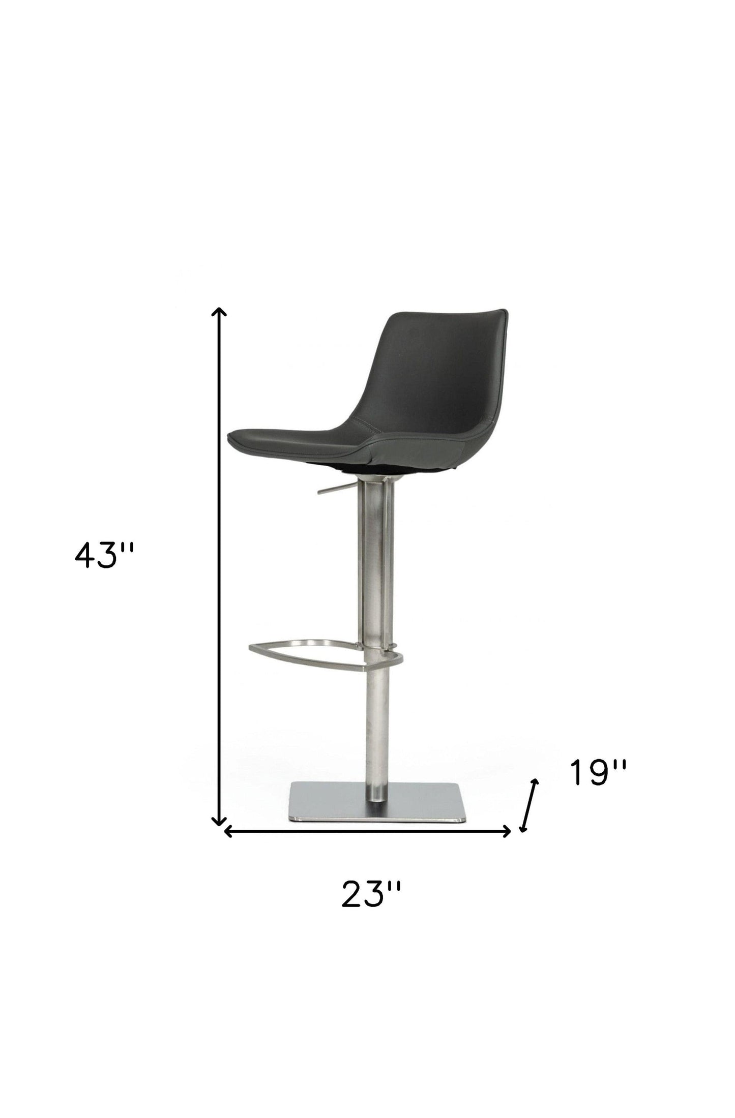 43" Grey Faux Leather And Stainless Steel Swivel Low Back Adjustable Height Bar Chair With Footrest