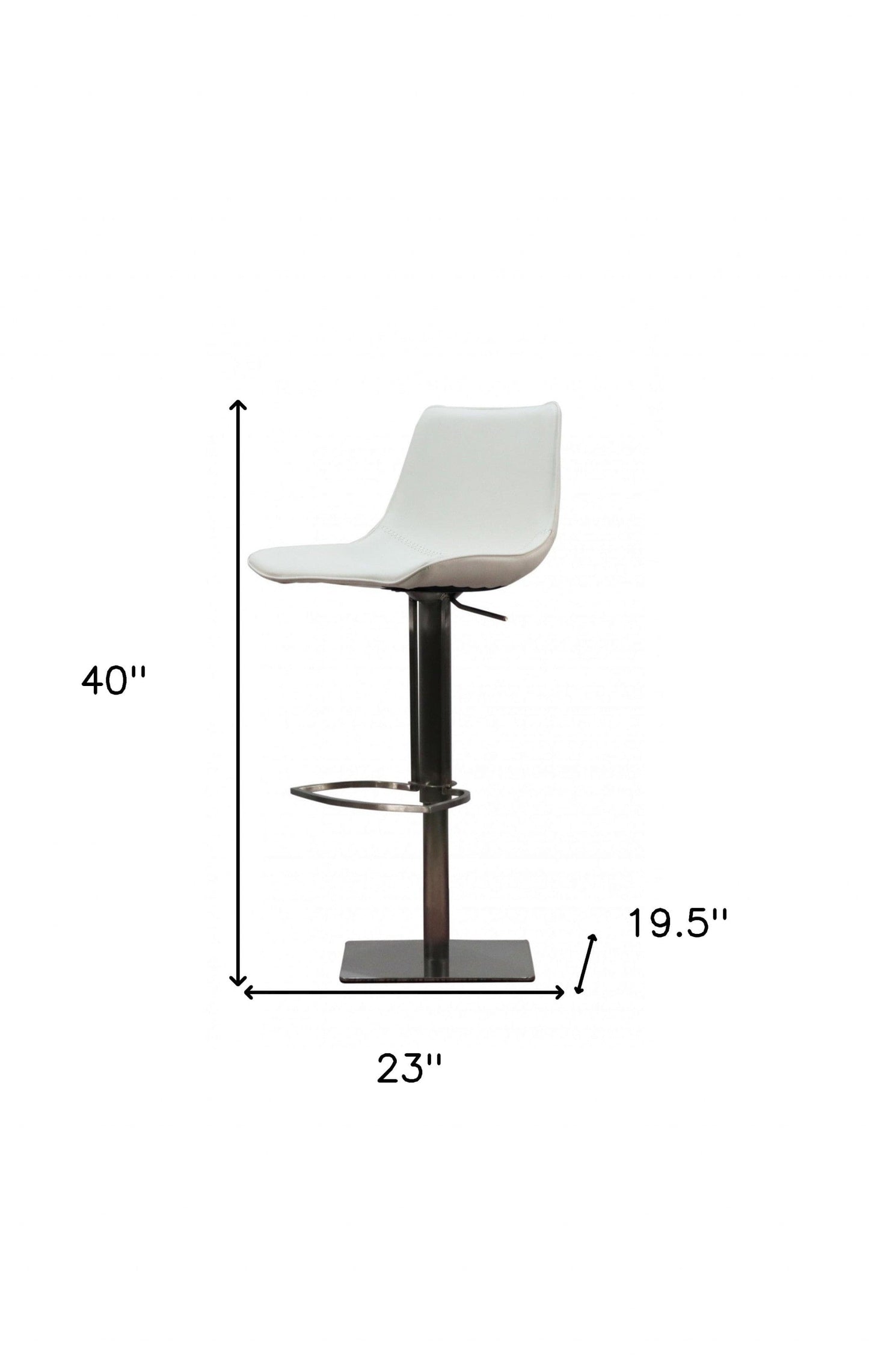 40" White Faux Leather And Stainless Steel Swivel Adjustable Height Bar Chair With Footrest