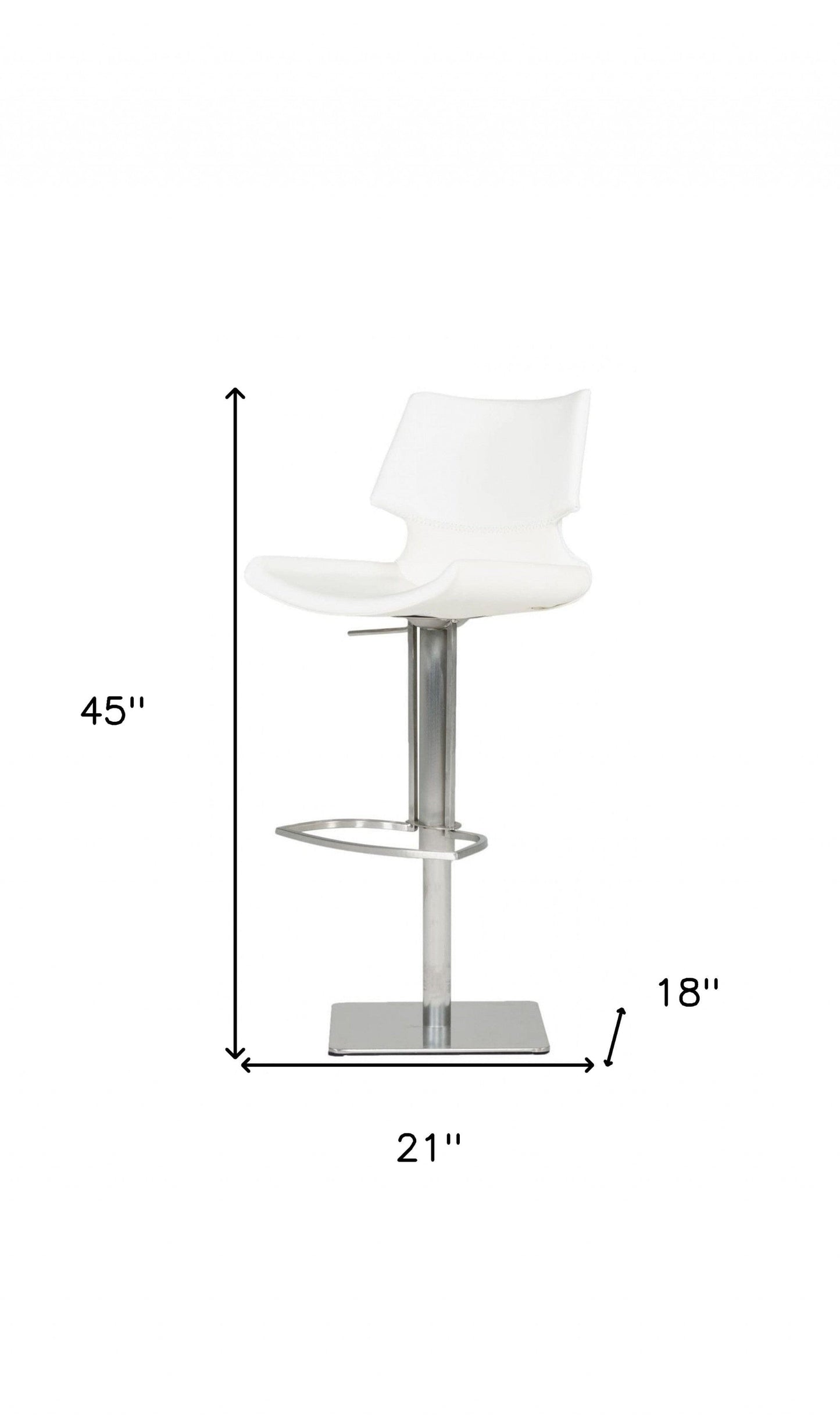 45" White Faux Leather And Steel Swivel Low Back Adjustable Height Bar Chair With Footrest