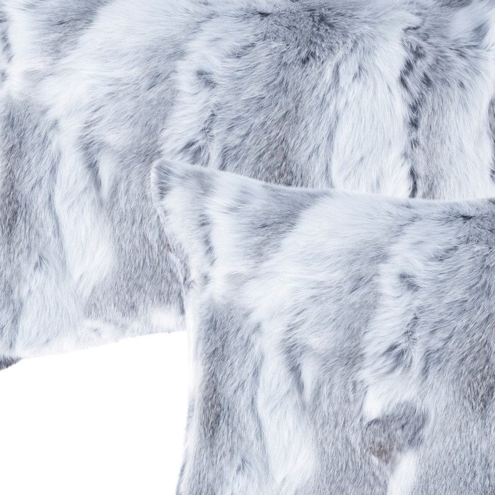 Set Of Two 12" X 20" Grey Rabbit Natural Fur Throw Pillows