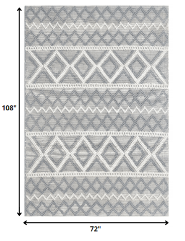 6’ x 9’ Gray Ivory Diamonds Boho Chic Area Rug