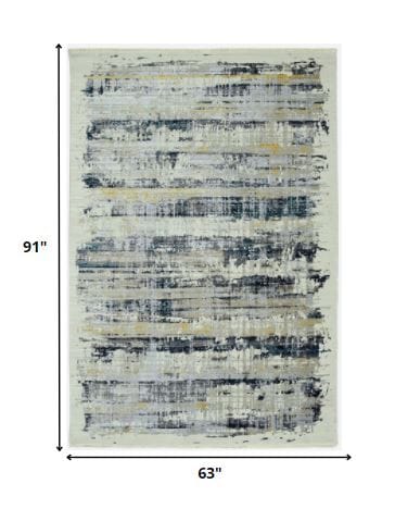5’ x 8’ Blue White Distressed Traditional Area Rug