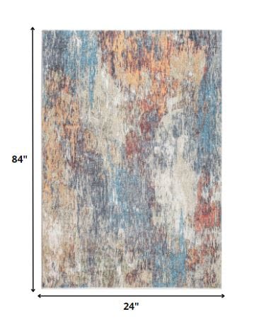 2’ x 7’ Blue Red Abstract Painting Modern Runner Rug