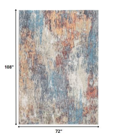 6’ x 9’ Blue Red Abstract Painting Modern Area Rug