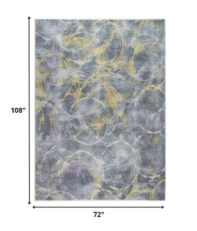 6’ x 9’ Gray Gold Abstract Rings Area Rug