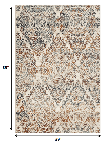 3’ x 5’ Ivory Brown Decorative Diamond Area Rug