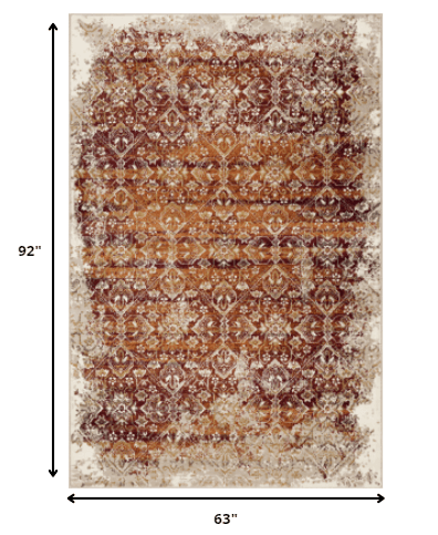 5’ x 8’ Rust Ivory Distressed Diamonds Area Rug