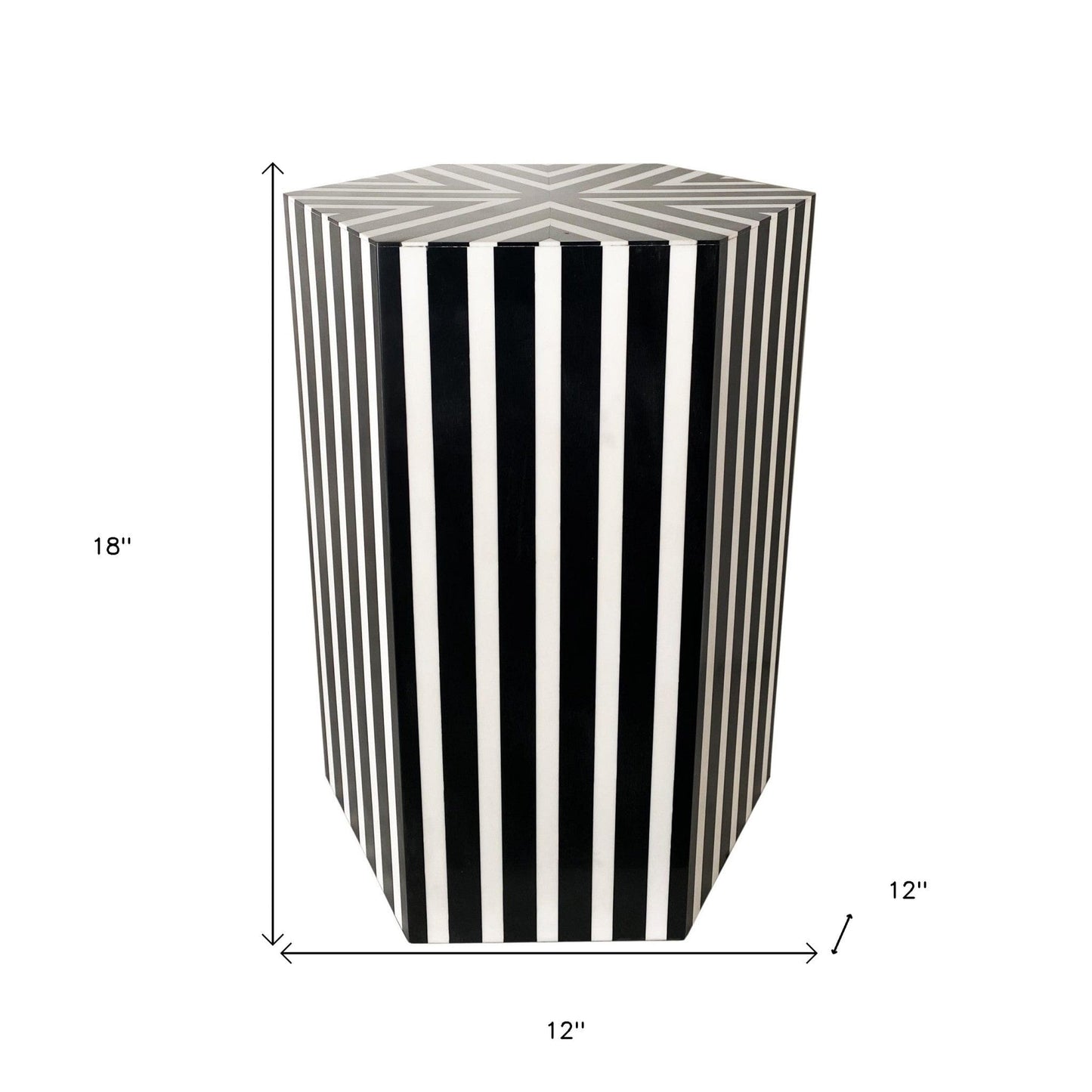 18" Mod Black And Ivory Resin Hexagon End Table