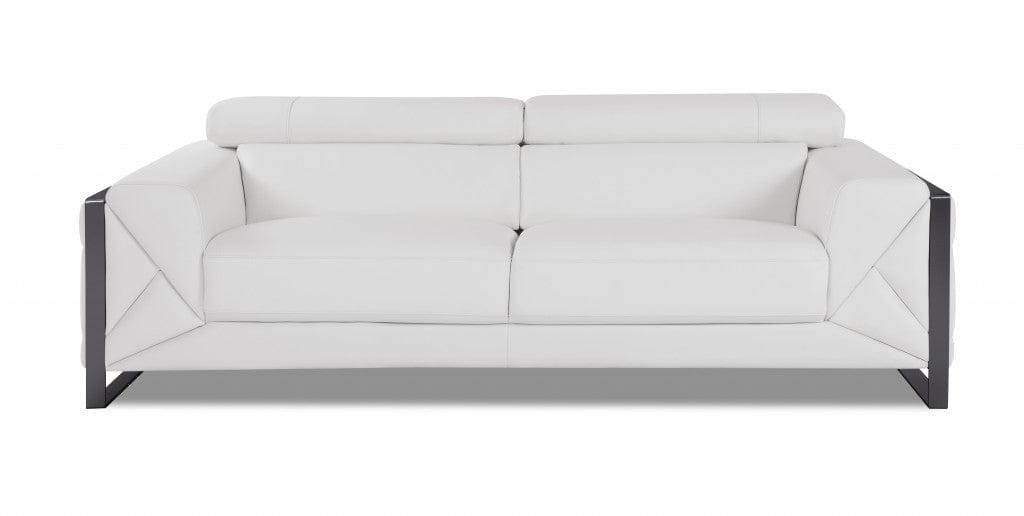 89" White and Chrome Genuine Leather Standard Sofa