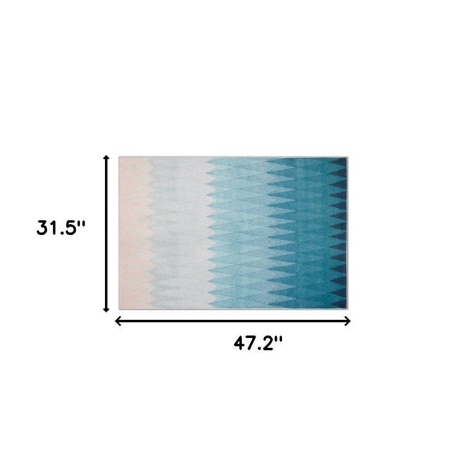 3' X 4' Shades Of Blue Geometric Non Skid Area Rug