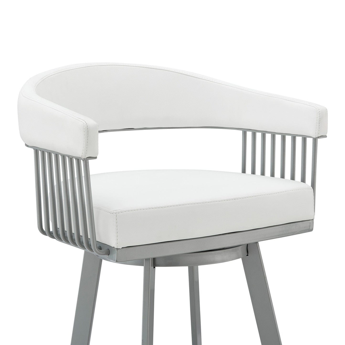 30" Mod White Faux Leather Silver Finish Swivel Bar Stool