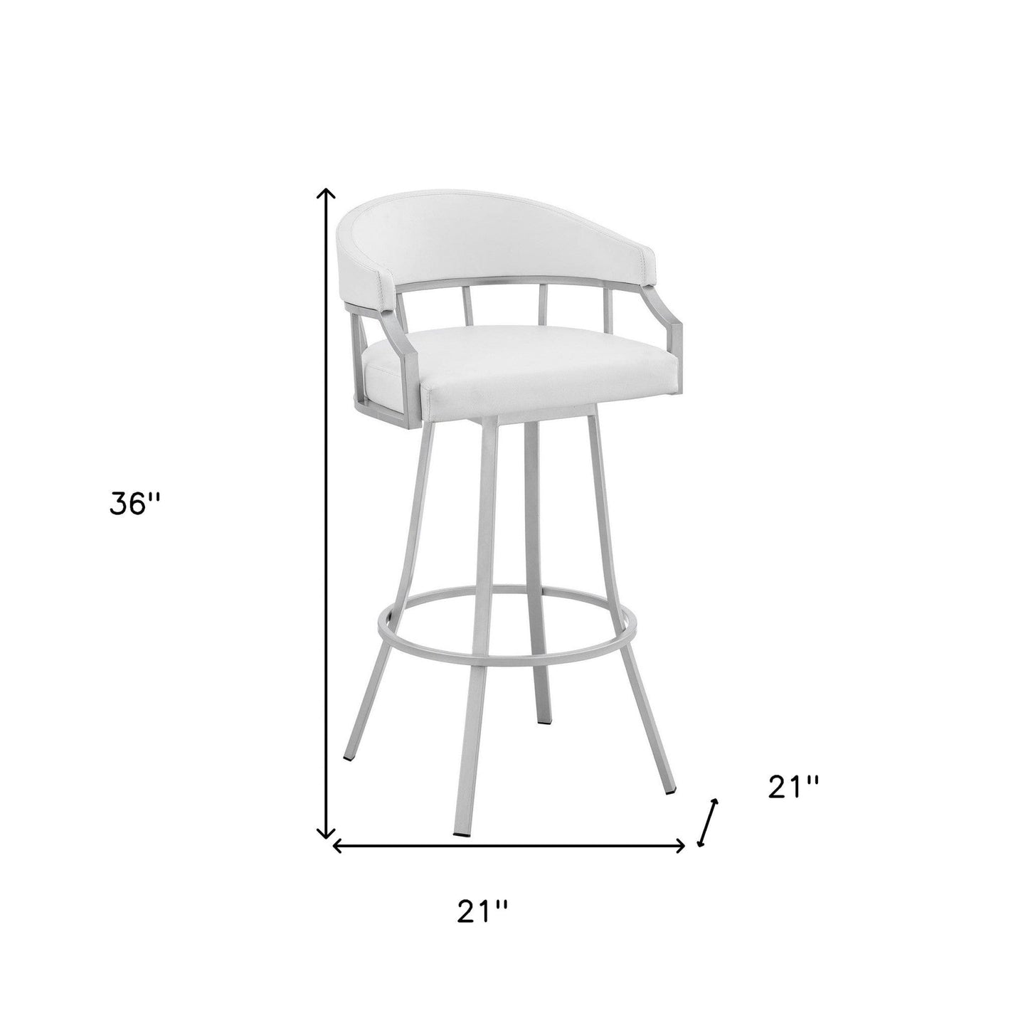 36" White Faux Leather And Iron Swivel Low Back Counter Height Bar Chair