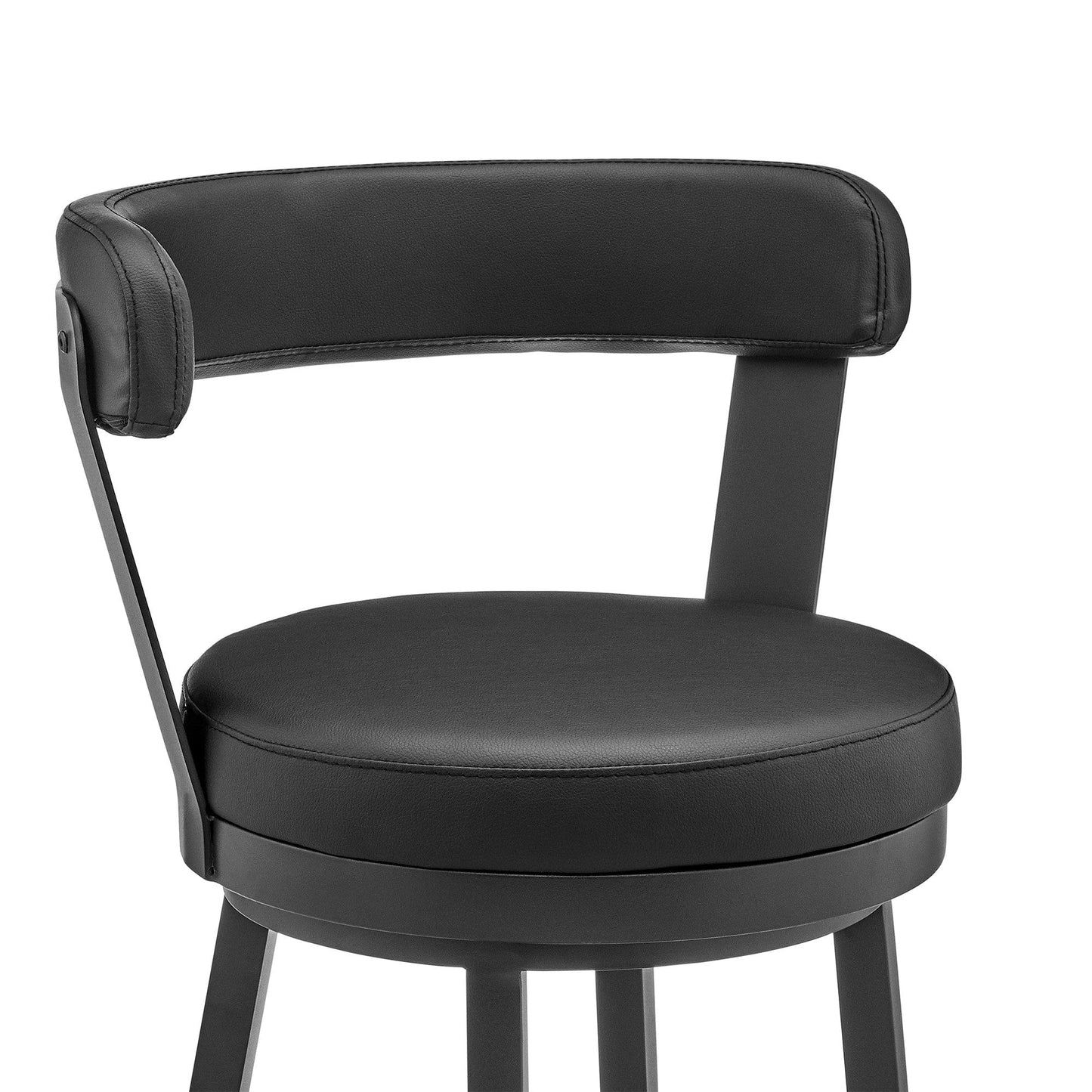 30" Chic Black Faux Leather with Black Finish Swivel Bar Stool