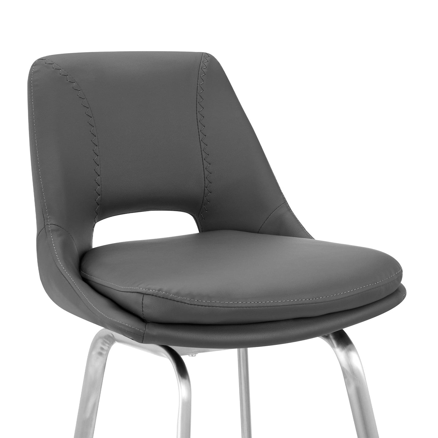 30" Elegant Grey Faux Leather Bar Stool with Stainless Steel Frame