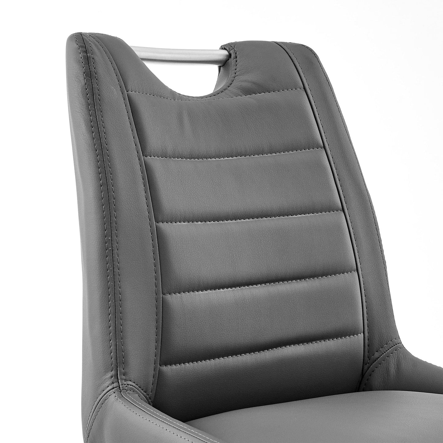 30" Grey Faux Leather and Brushed Stainless Steel Bar Stool