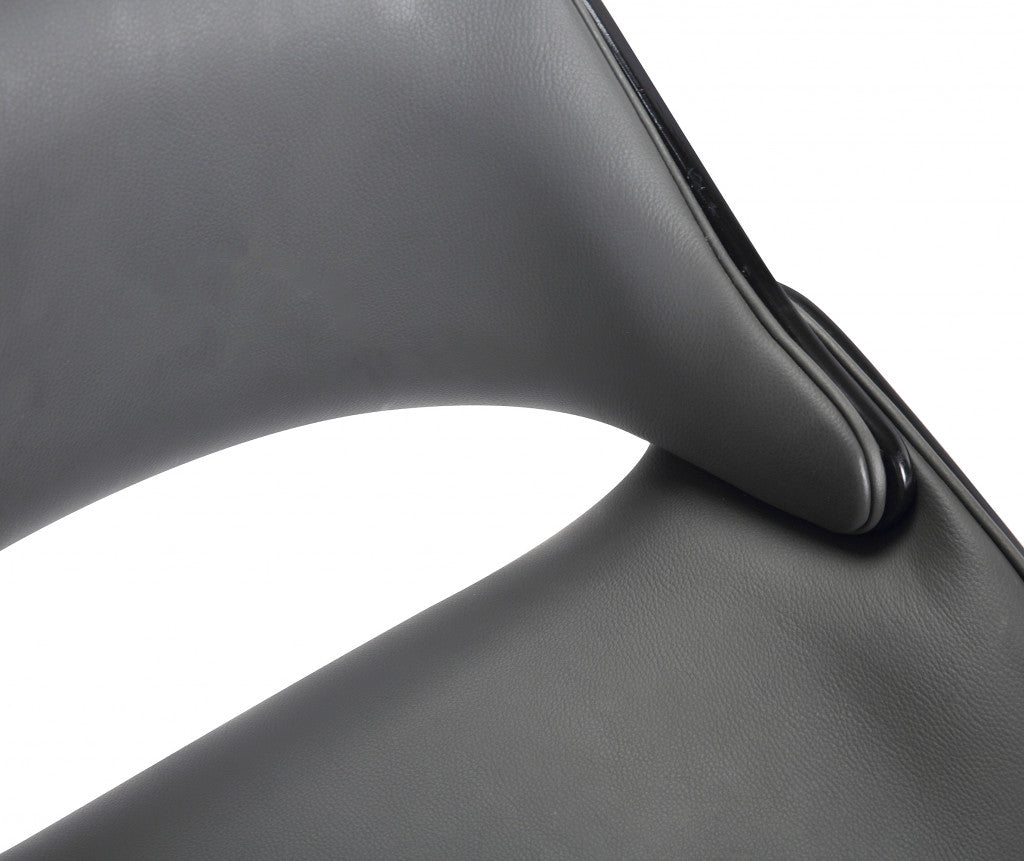 38" Gray Faux Leather And Iron Swivel Counter Height Bar Chair