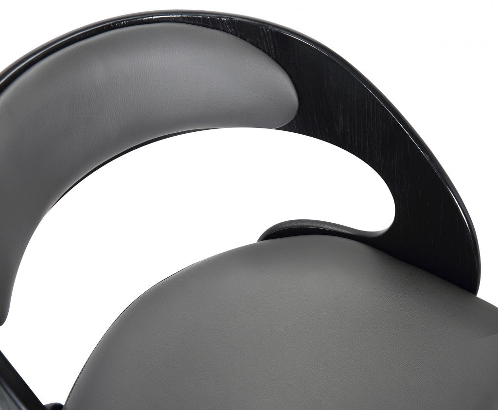 37" Gray Faux Leather And Iron Swivel Counter Height Bar Chair