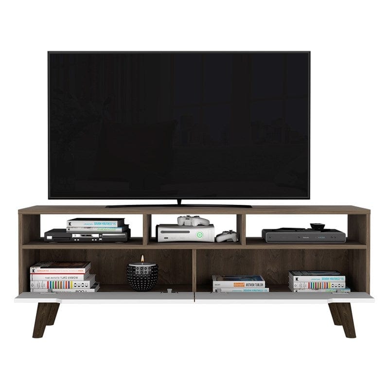 Stylish Dark Walnut and White Television Stand