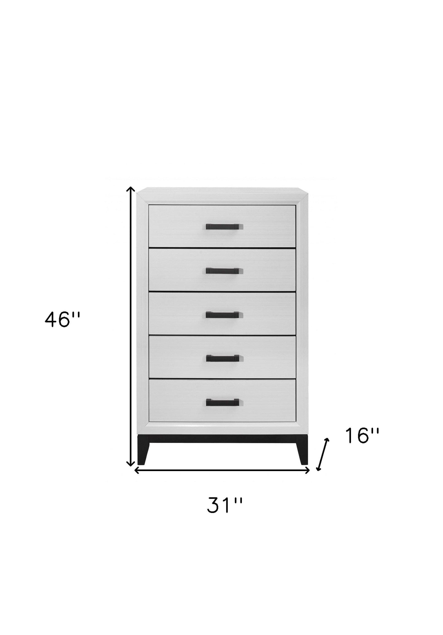 31" White Solid Wood Five Drawer Standard Chest