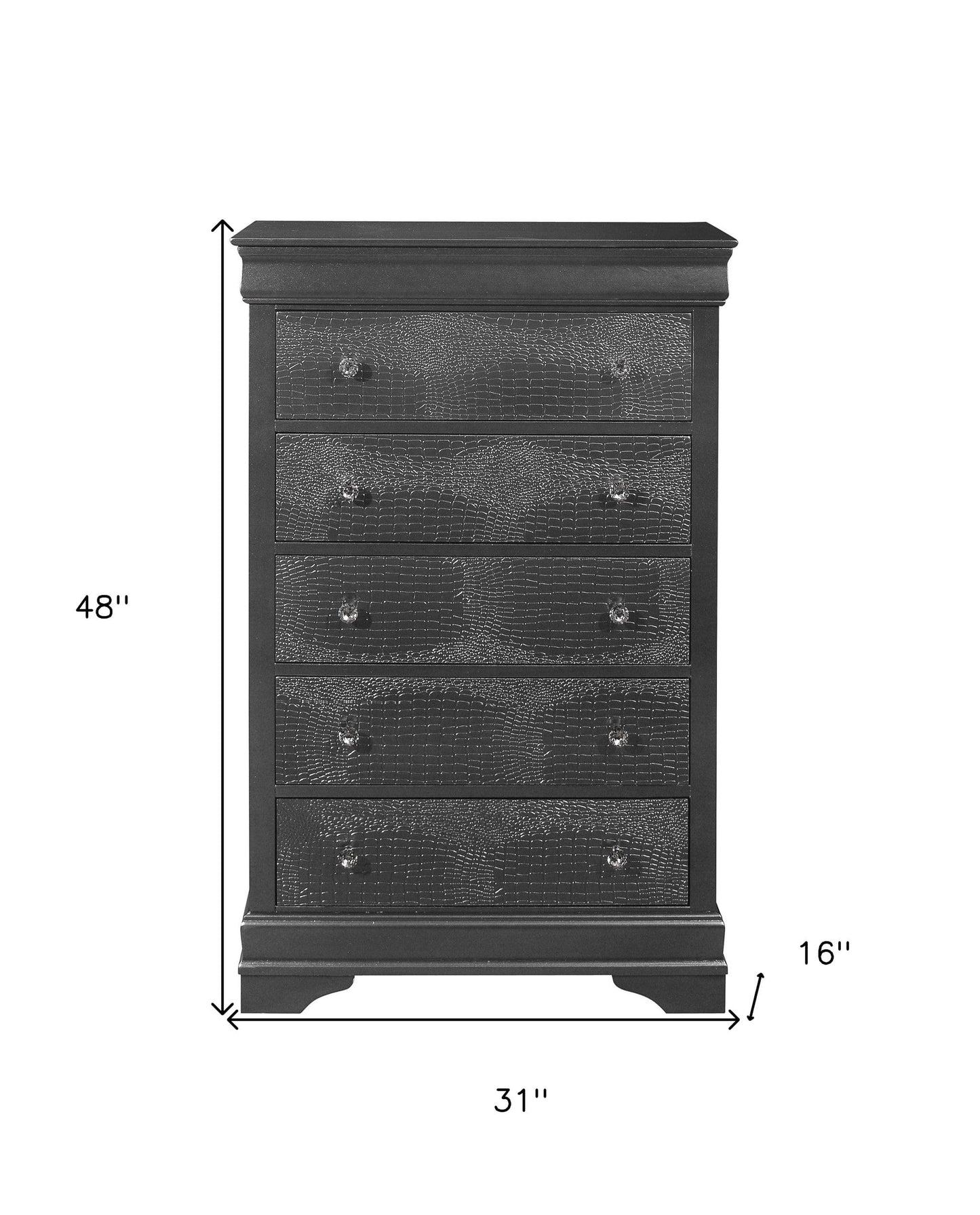 31" Metallic Grey Solid Wood Five Drawer Standard Chest