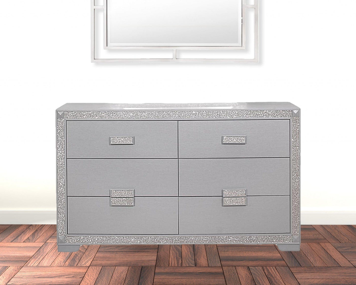 38" Silver Solid Wood Six Drawer Double Dresser