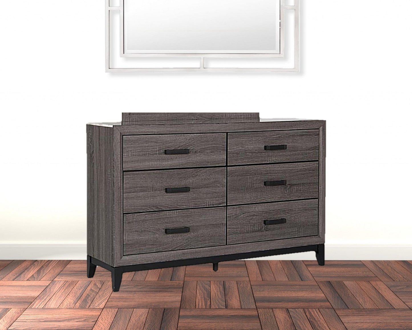 58" Grey Solid Wood Six Drawer Double Dresser