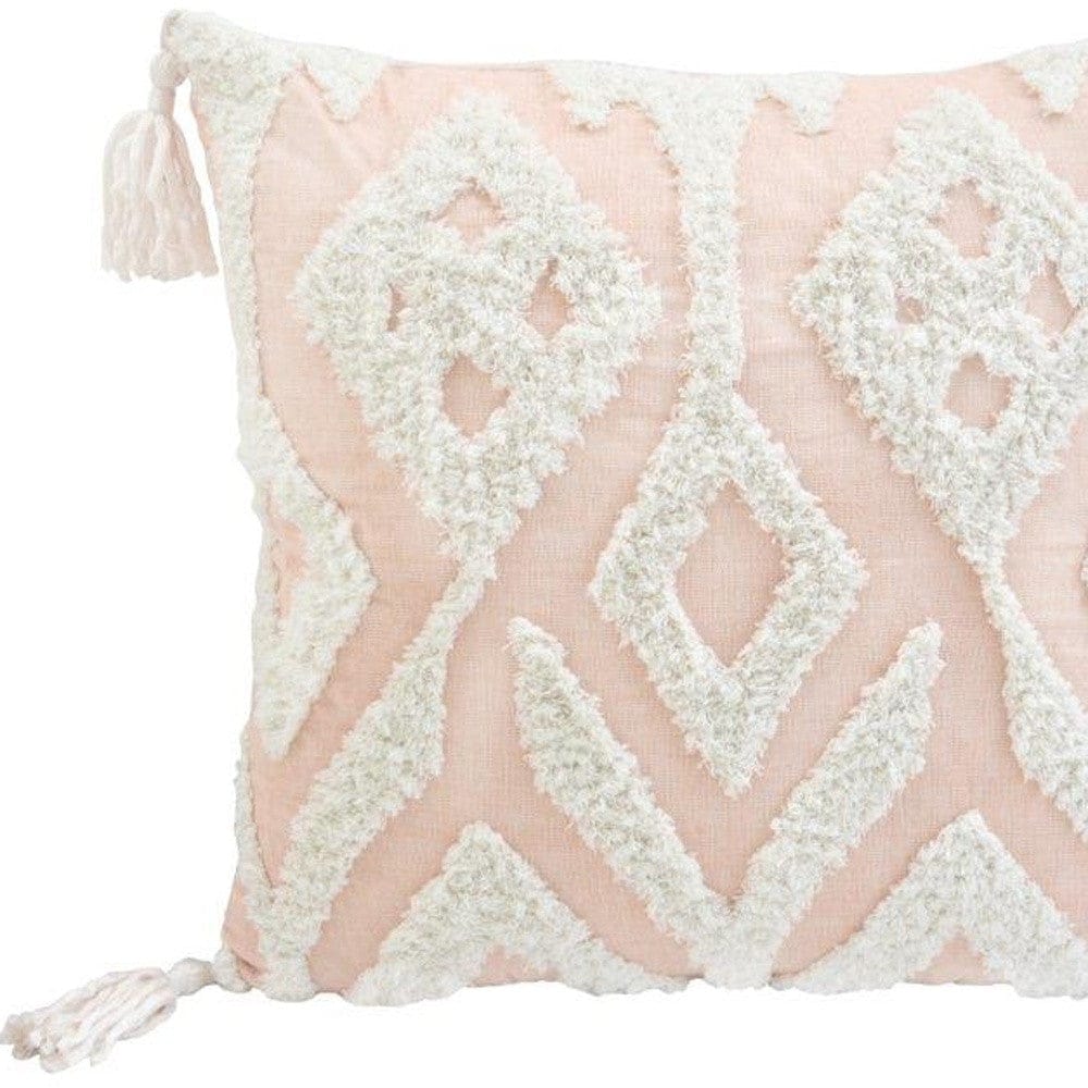 17" X 17" Peach And Cream Chevron Throw Pillow With Tassels