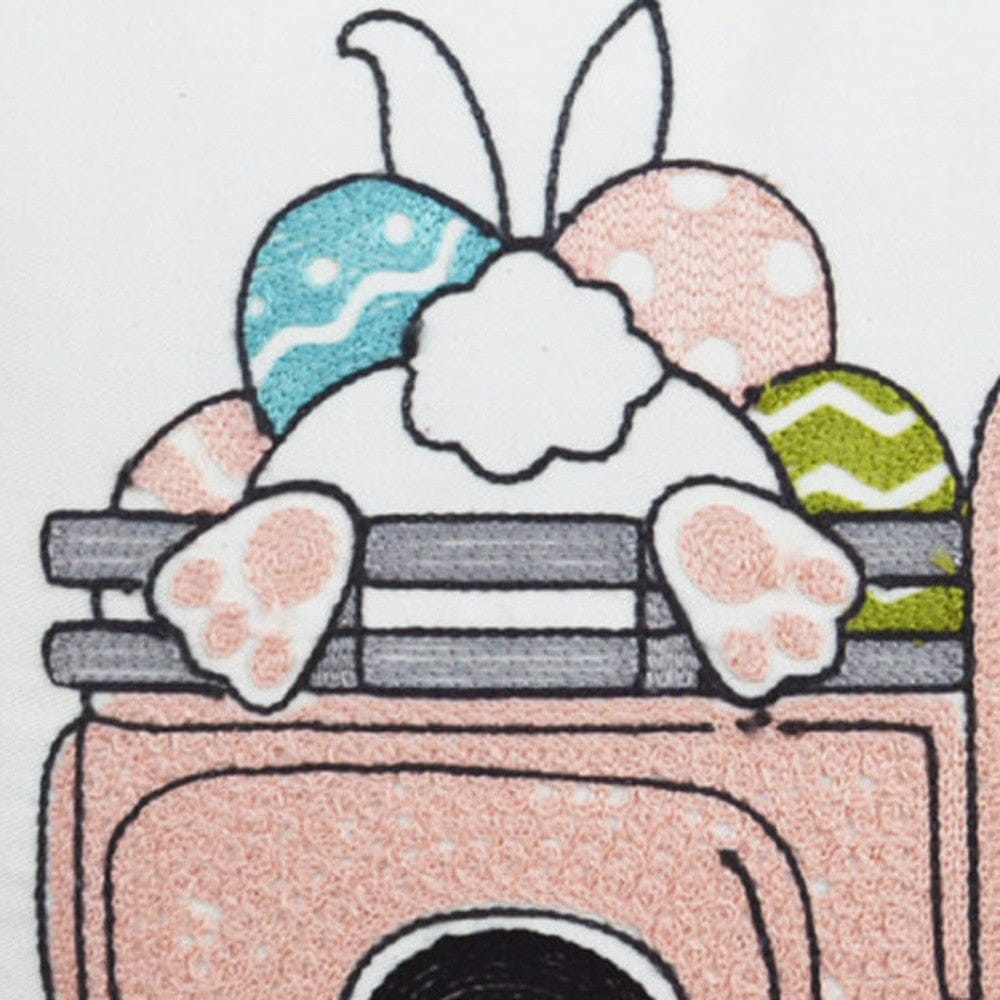 13" X 20" White and Pink Easter Bunny Pink Truck Throw Pillow