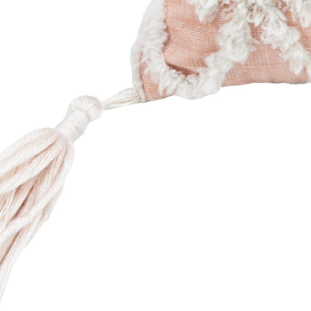 13" X 18" Beige And White Abstract Zippered Polyester Throw Pillow With Tassels