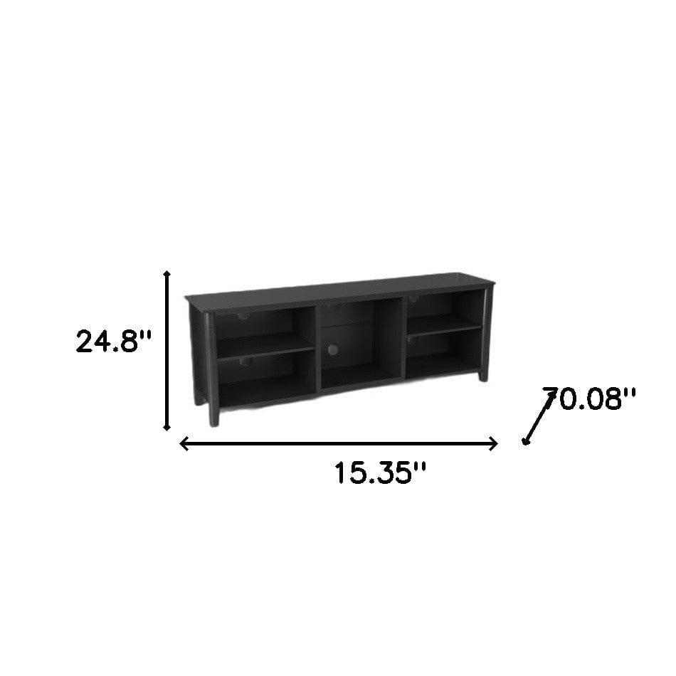 70" Black Open Shelving TV Stand With Bookcase