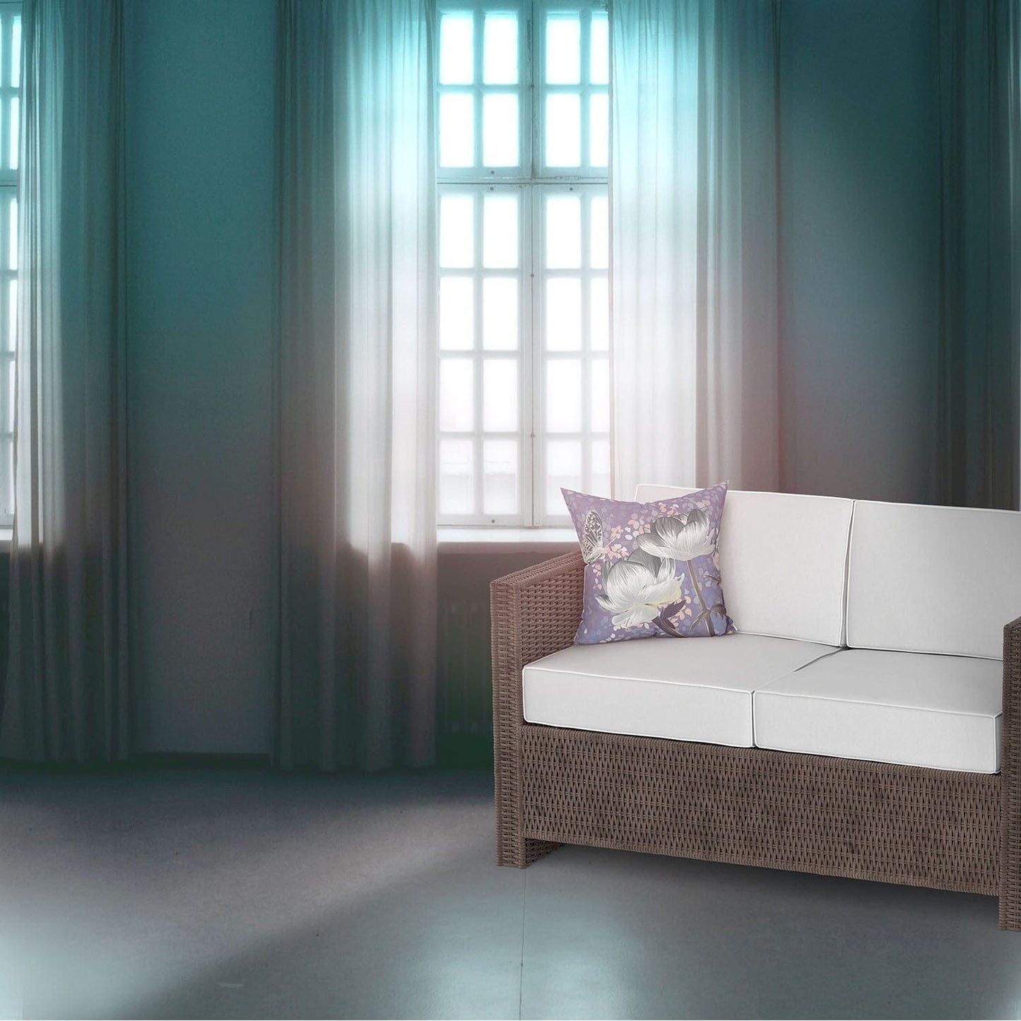 16" X 16" Darkgreen And Grey Floral Zippered Suede Throw Pillow