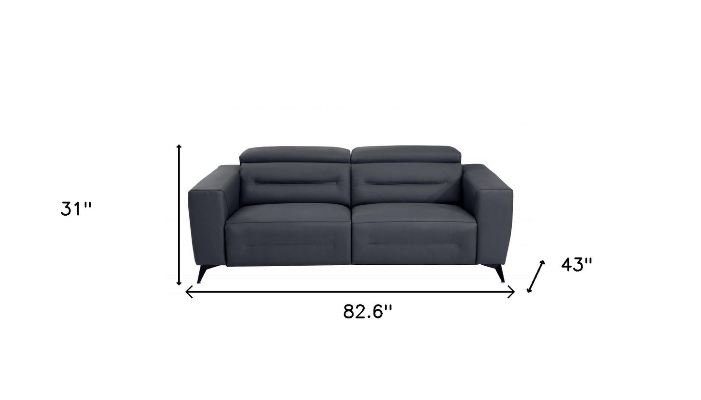 83" Dark Gray Italian Leather and Black Reclining Sofa