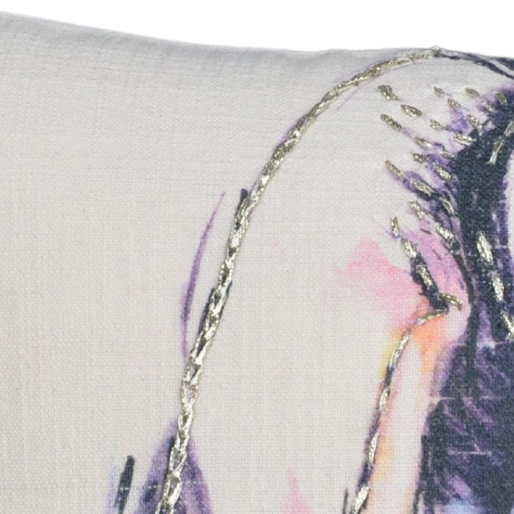 18" X 18" Light Blue And Off White Horse Zippered Cotton Blend Throw Pillow