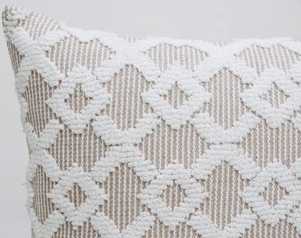 20" X 20" White And Beige Trellis Zippered Cotton Blend Throw Pillow
