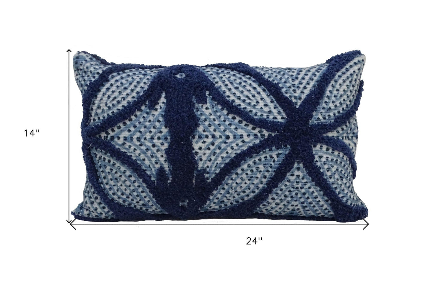 14" X 24" Blue And Light Blue Zippered Cotton Blend Trellis Throw Pillow