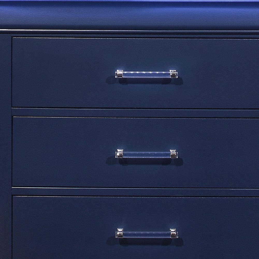 16" Blue Solid Wood Five Drawer Chest with LED Lighting