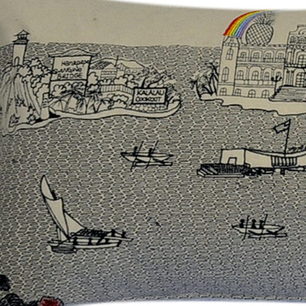 45" White Hawaii Daylight Skyline Lumbar Decorative Pillow