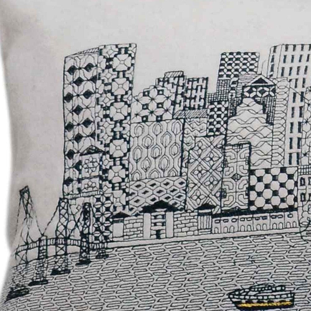 45" White San Francisco Daylight Skyline Lumbar Decorative Pillow