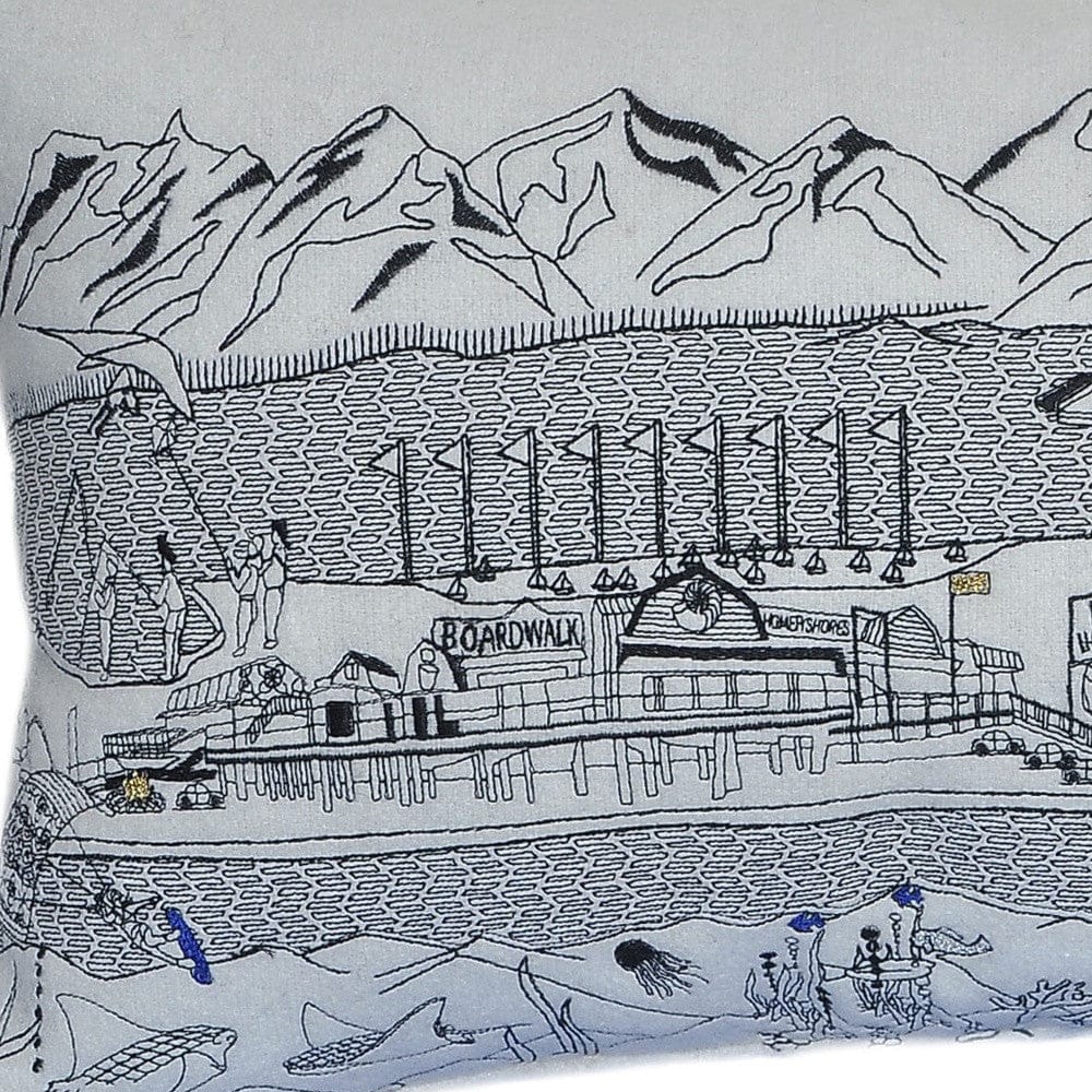 24" White Homer Spit Daylight Skyline Lumbar Decorative Pillow