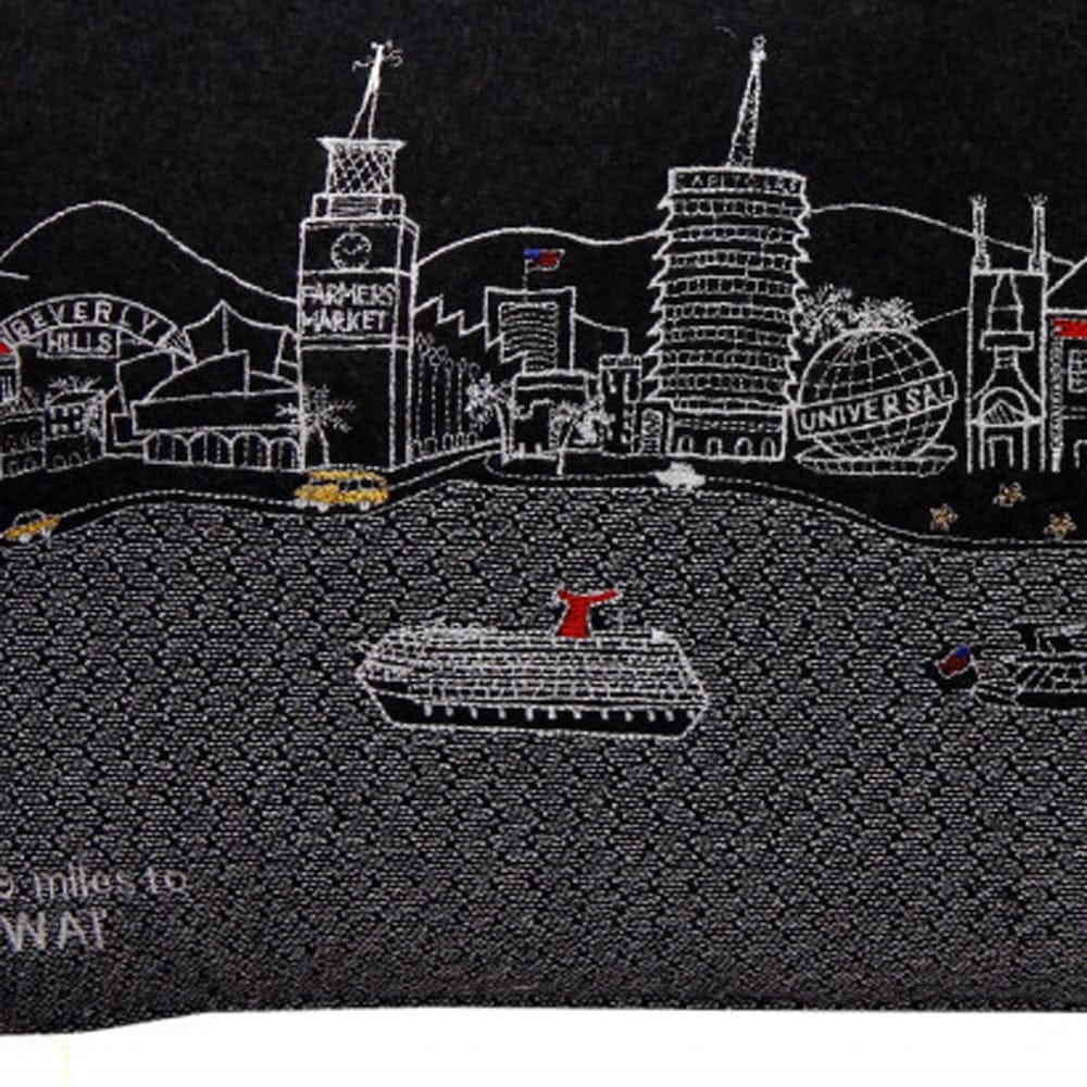 24" Black Los Angeles Nighttime Skyline Lumbar Decorative Pillow