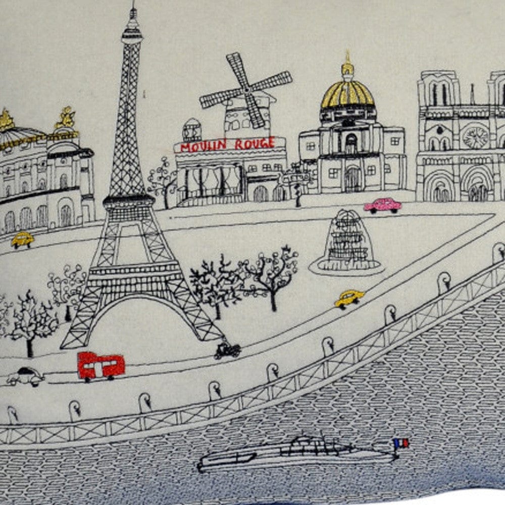 24" White Paris Daylight Skyline Lumbar Decorative Pillow