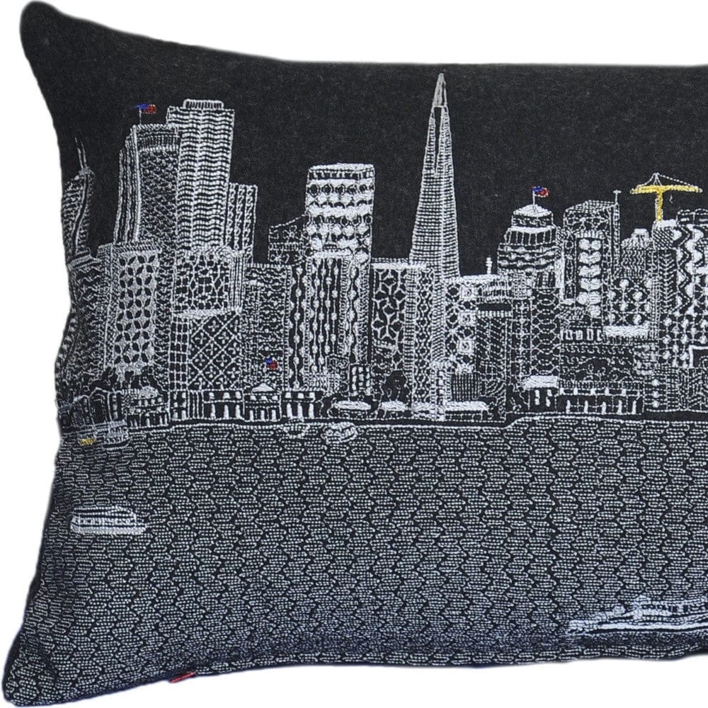 24" Black San Francisco Nighttime Skyline Lumbar Decorative Pillow